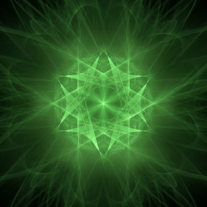 green pointed light in the shape of the heart chakra