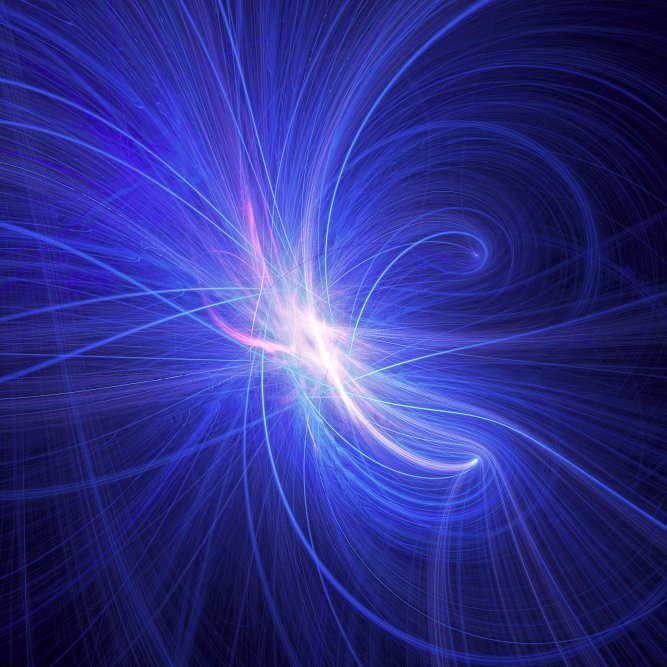 a feather made of lightbeams floating in a radiant swirl of blue streaks