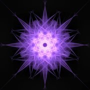 image representing about us: deeply purple light sewn into a spiky eight-point star with a white jewel in the center