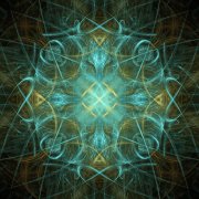 image representing complex psychology: light beams entwined in celtic patterns surrounded by apparitions of wolves heads